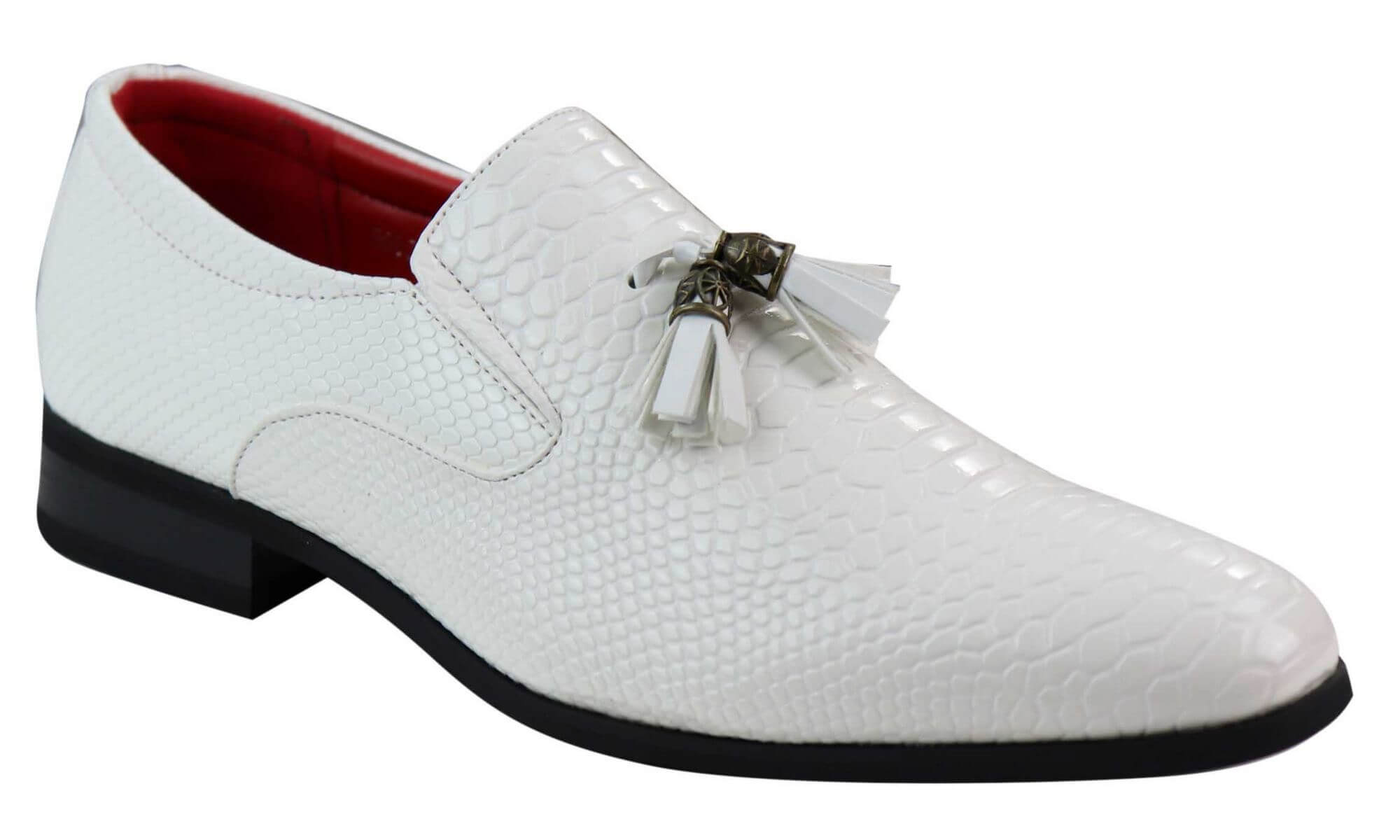 Sapatos masculinos de couro PU estilo pele de cobra branca