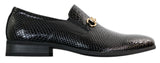 Patron 80058 Sapato Masculino Preto Envernizado Brilhante de Couro PU com Estampa de Cobra e Crocodilo, Fivela Dourada