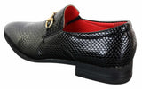 Patron 80058 Sapato Masculino Preto Envernizado Brilhante de Couro PU com Estampa de Cobra e Crocodilo, Fivela Dourada