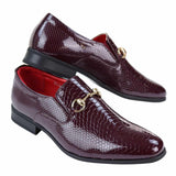 Sapatos masculinos de couro PU com estampa de cobra - Vinho