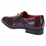 Sapatos masculinos de couro PU com estampa de cobra - Vinho