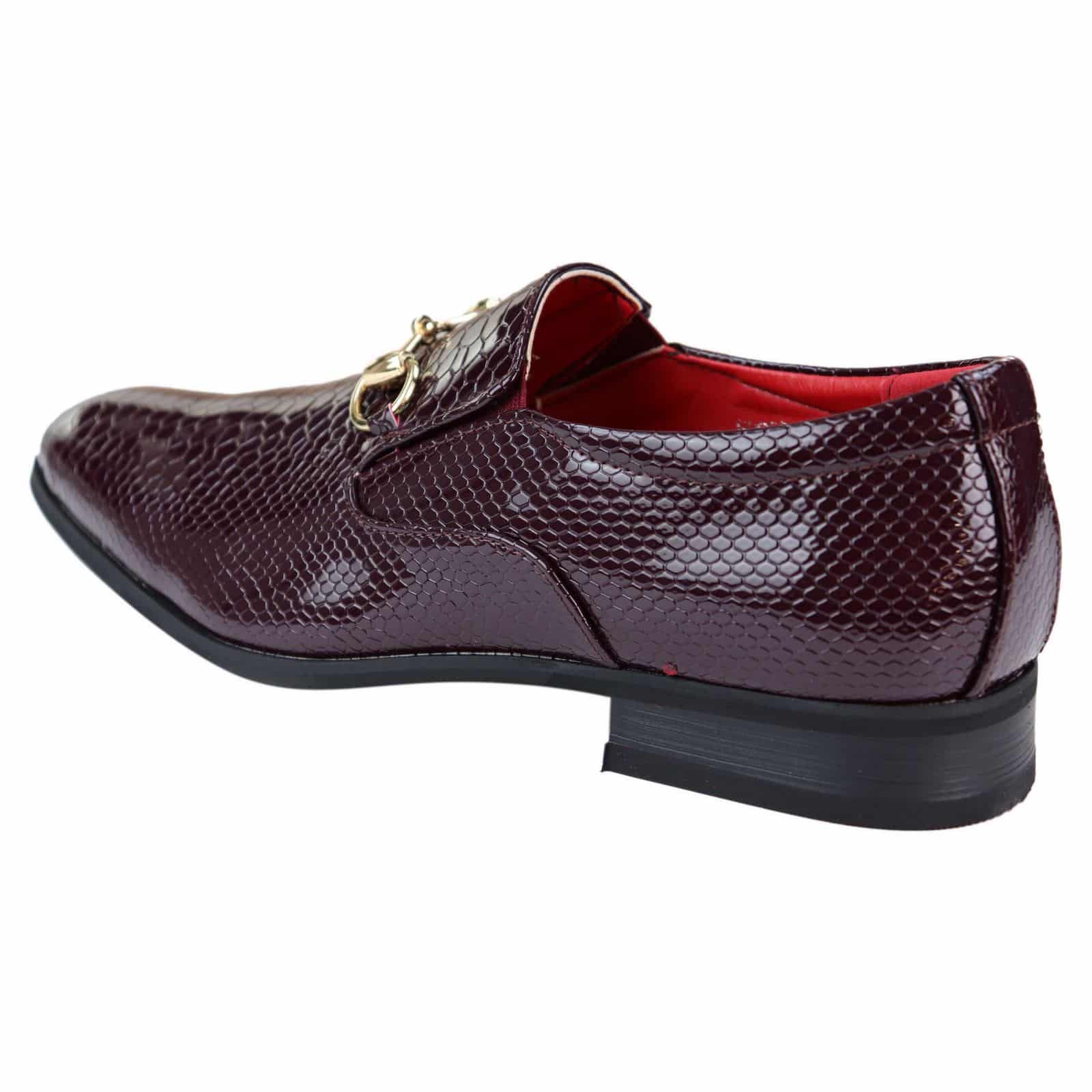 Sapatos masculinos de couro PU com estampa de cobra - Vinho