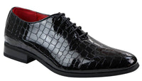 Sapatos masculinos de couro PU preto envernizado estilo crocodilo