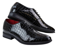 Sapatos masculinos de couro PU preto envernizado estilo crocodilo