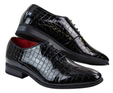 Sapatos masculinos de couro PU preto envernizado estilo crocodilo