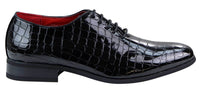 Sapatos masculinos de couro PU preto envernizado estilo crocodilo