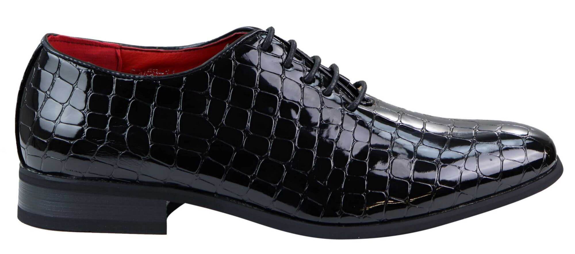 Sapatos masculinos de couro PU preto envernizado estilo crocodilo