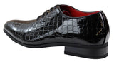 Sapatos masculinos de couro PU preto envernizado estilo crocodilo
