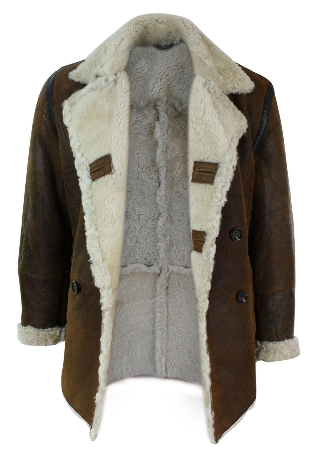 Jaqueta masculina vintage marrom de pele de carneiro alemã autêntica, modelo de abotoamento duplo, estilo marinheiro.