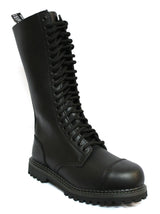 Botas militares unissex de couro legítimo, pretas, Ginders King, estilo punk rock, com biqueira de aço.
