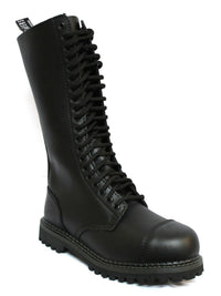 Botas militares unissex de couro legítimo, pretas, Ginders King, estilo punk rock, com biqueira de aço.