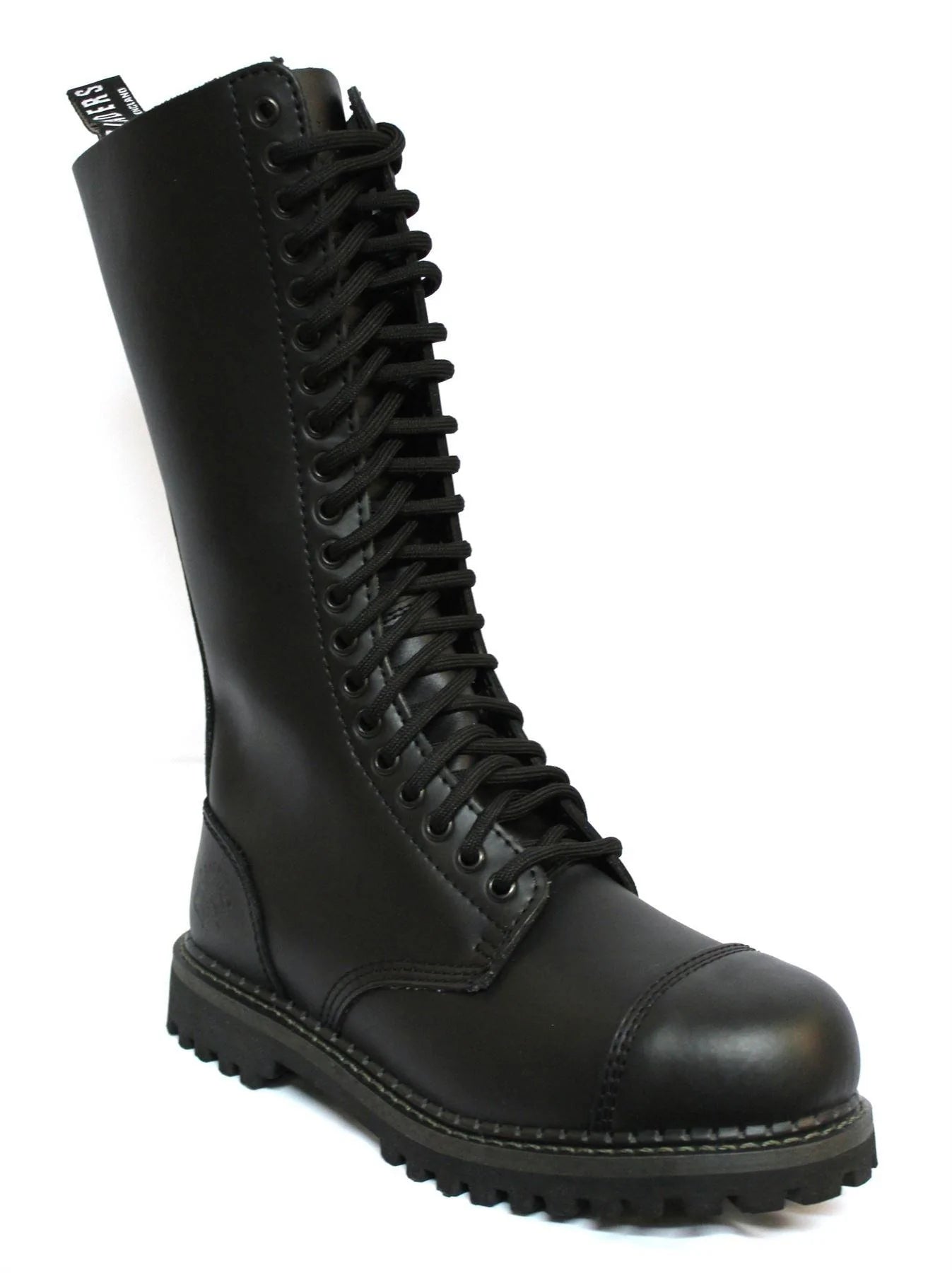 Botas militares unissex de couro legítimo, pretas, Ginders King, estilo punk rock, com biqueira de aço.