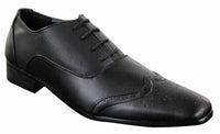 Gio Gino 907001 Sapato Brogue Masculino Preto Elegante em Couro PU com Cadarço, Estilo Clássico Italiano Gatsby
