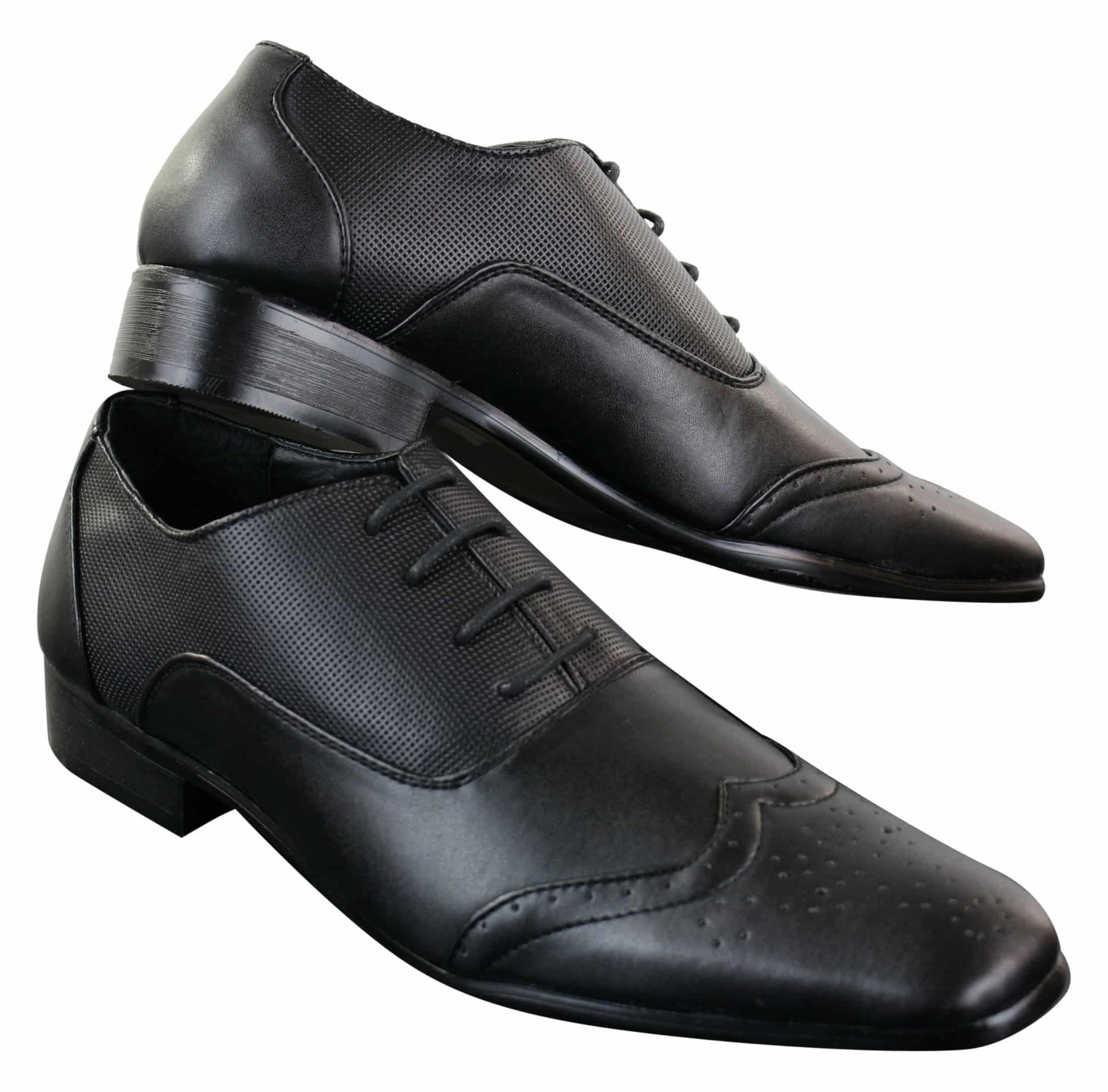 Gio Gino 907001 Sapato Brogue Masculino Preto Elegante em Couro PU com Cadarço, Estilo Clássico Italiano Gatsby