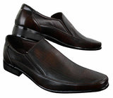 Sapatos sociais masculinos marrons e pretos, estilo slip-on, em couro PU texturizado, design italiano.