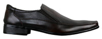 Sapatos sociais masculinos marrons e pretos, estilo slip-on, em couro PU texturizado, design italiano.