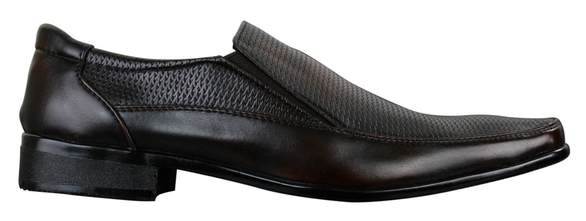 Sapatos sociais masculinos marrons e pretos, estilo slip-on, em couro PU texturizado, design italiano.
