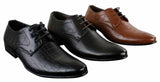 Sapatos masculinos de couro PU com estampa de crocodilo, nas cores preto, bege e marrom, com cadarço e bico fino.