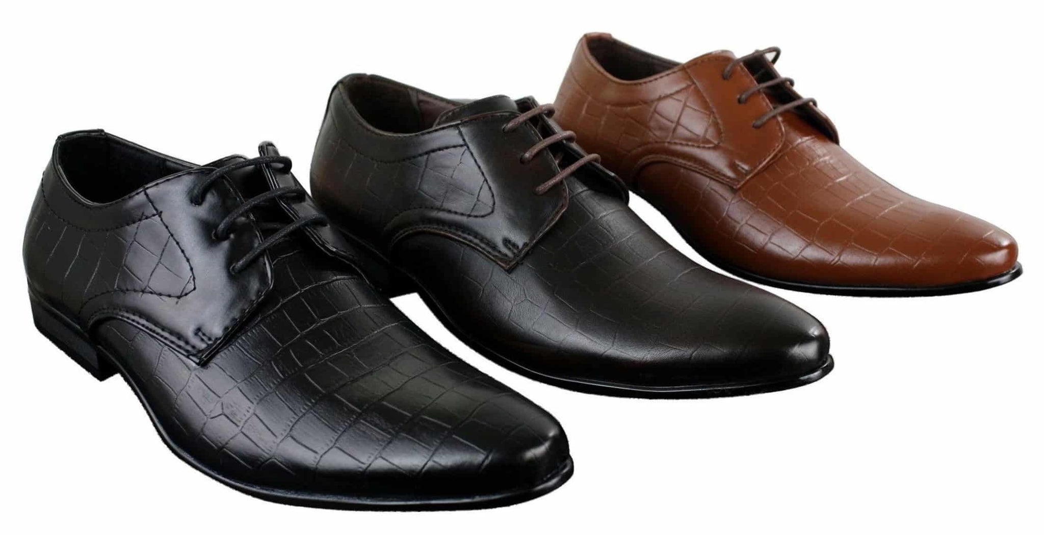 Sapatos masculinos de couro PU com estampa de crocodilo, nas cores preto, bege e marrom, com cadarço e bico fino.