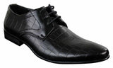 Sapatos masculinos de couro PU com estampa de crocodilo, nas cores preto, bege e marrom, com cadarço e bico fino.