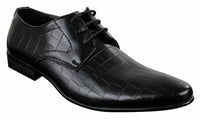 Sapatos masculinos de couro PU com estampa de crocodilo, nas cores preto, bege e marrom, com cadarço e bico fino.