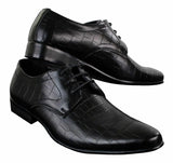 Sapatos masculinos de couro PU com estampa de crocodilo, nas cores preto, bege e marrom, com cadarço e bico fino.