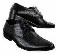 Sapatos masculinos de couro PU com estampa de crocodilo, nas cores preto, bege e marrom, com cadarço e bico fino.