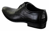 Sapatos masculinos de couro PU com estampa de crocodilo, nas cores preto, bege e marrom, com cadarço e bico fino.