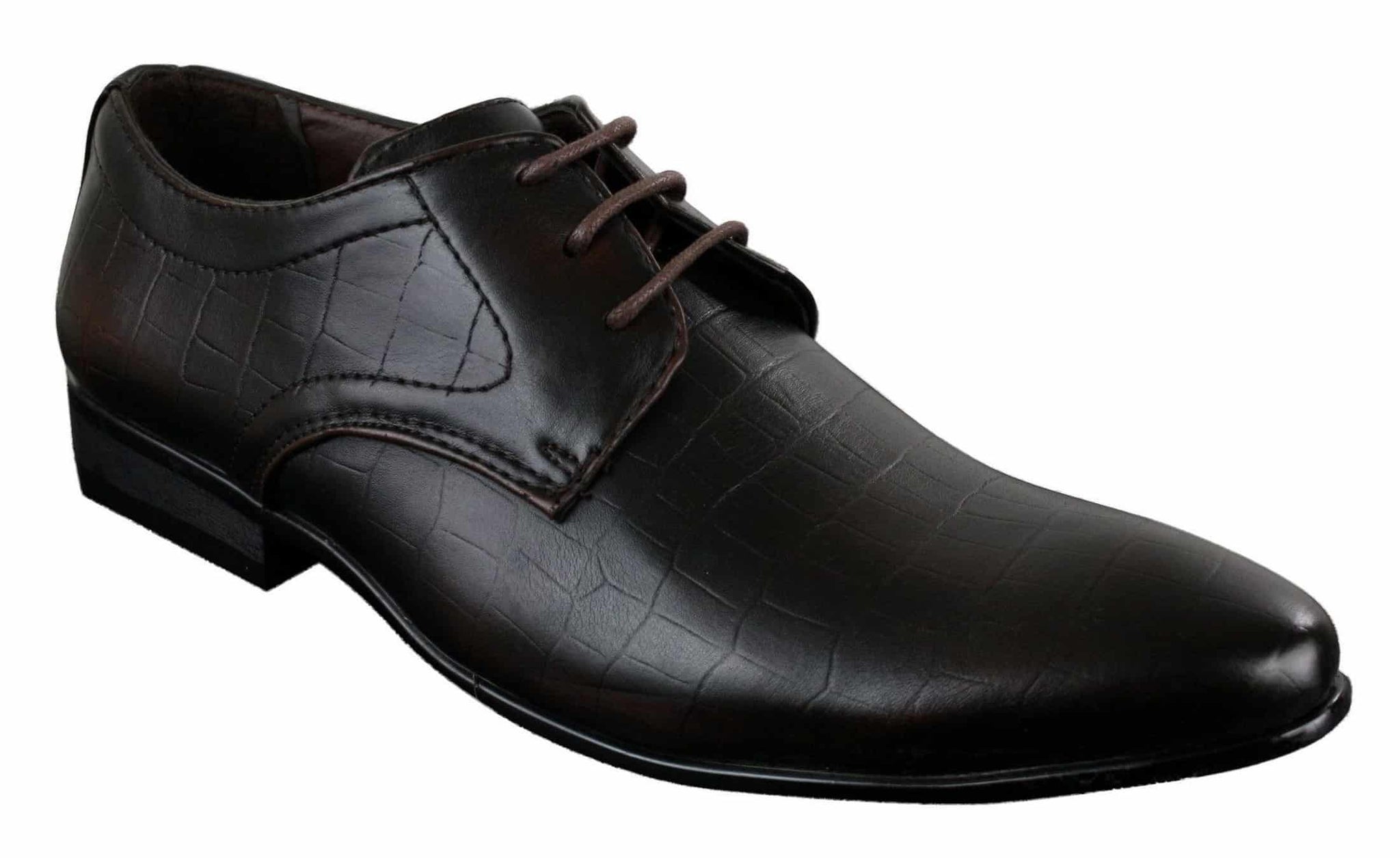 Sapatos masculinos de couro PU com estampa de crocodilo, nas cores preto, bege e marrom, com cadarço e bico fino.