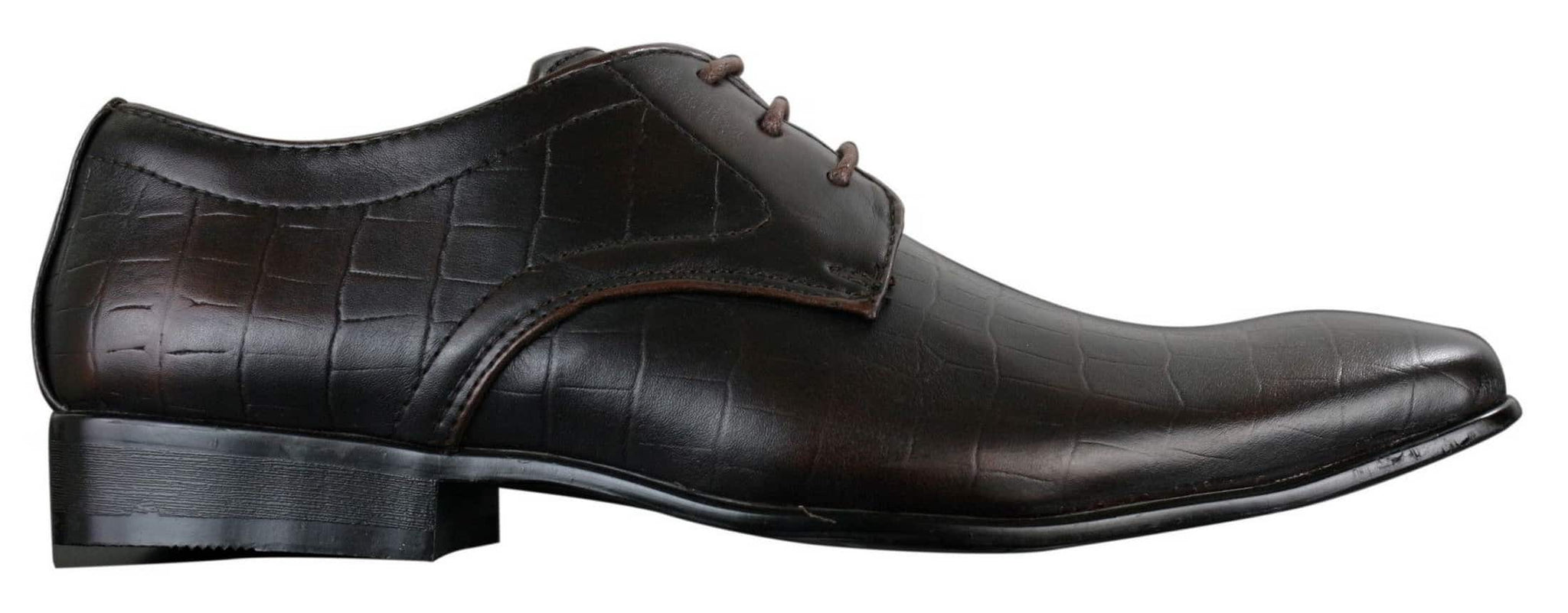Sapatos masculinos de couro PU com estampa de crocodilo, nas cores preto, bege e marrom, com cadarço e bico fino.