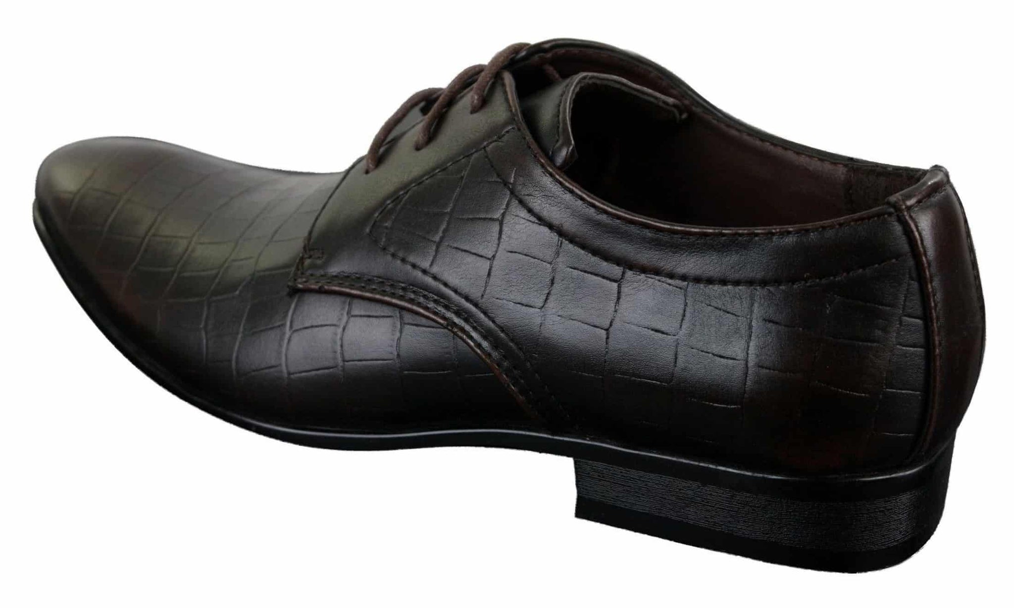 Sapatos masculinos de couro PU com estampa de crocodilo, nas cores preto, bege e marrom, com cadarço e bico fino.