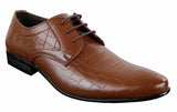 Sapatos masculinos de couro PU com estampa de crocodilo, nas cores preto, bege e marrom, com cadarço e bico fino.