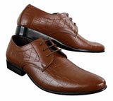 Sapatos masculinos de couro PU com estampa de crocodilo, nas cores preto, bege e marrom, com cadarço e bico fino.