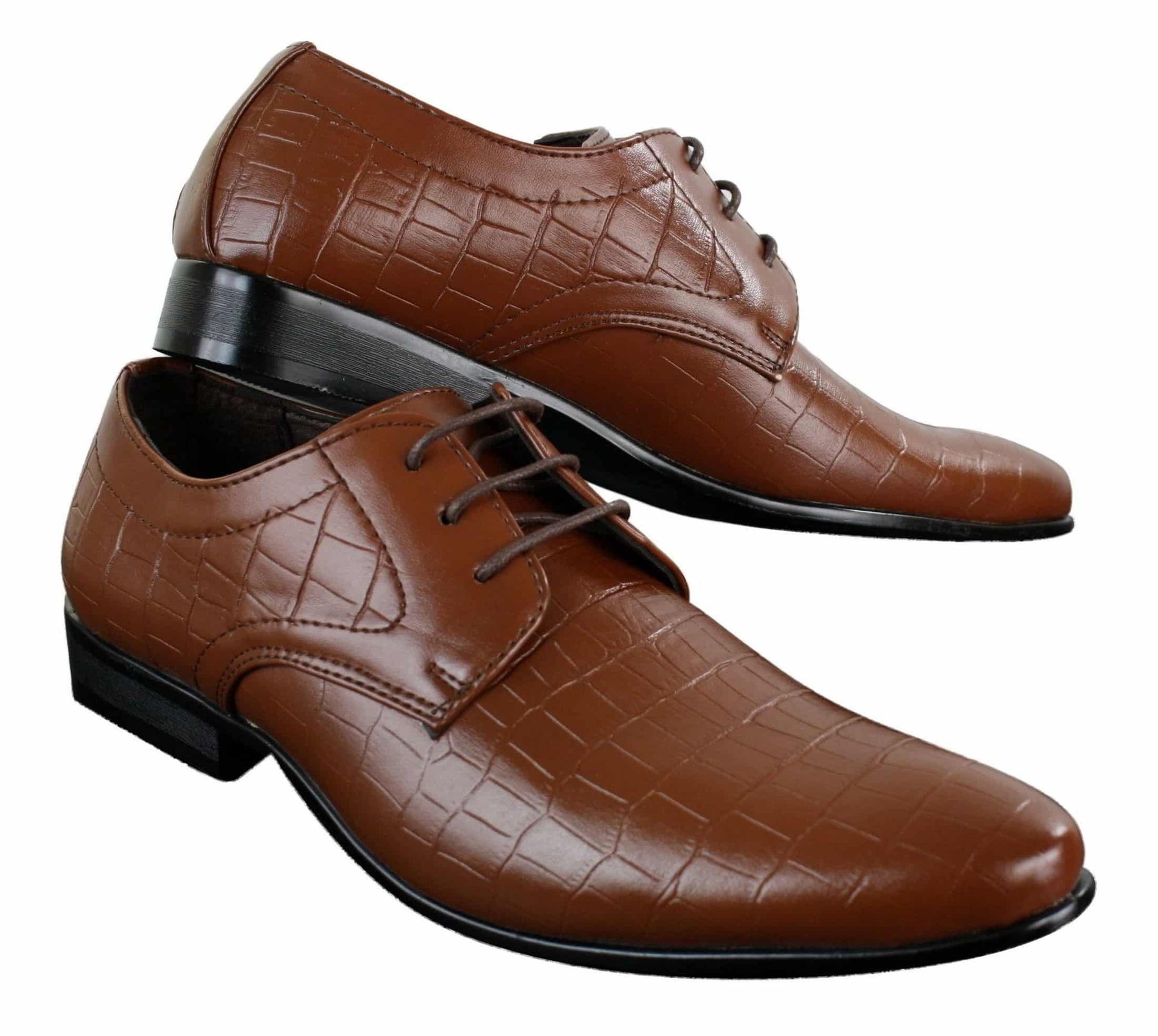 Sapatos masculinos de couro PU com estampa de crocodilo, nas cores preto, bege e marrom, com cadarço e bico fino.