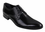 Sapatos masculinos elegantes e formais com cadarço, em couro envernizado brilhante de crocodilo, nas cores azul-marinho, vermelho e preto.