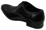 Sapatos masculinos elegantes e formais com cadarço, em couro envernizado brilhante de crocodilo, nas cores azul-marinho, vermelho e preto.