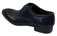 Sapatos masculinos elegantes e formais com cadarço, em couro envernizado brilhante de crocodilo, nas cores azul-marinho, vermelho e preto.