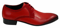 Sapatos masculinos elegantes e formais com cadarço, em couro envernizado brilhante de crocodilo, nas cores azul-marinho, vermelho e preto.
