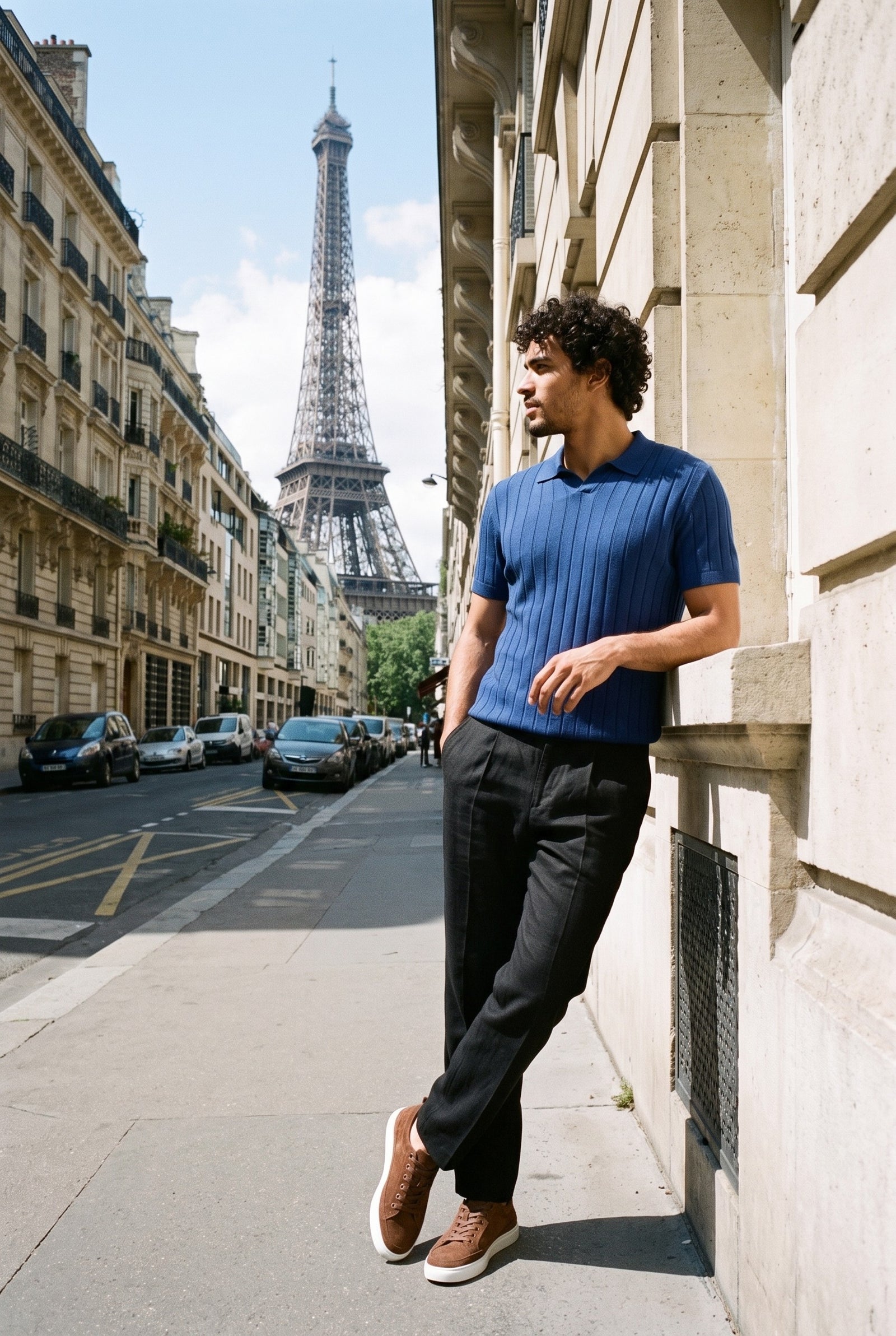 Look #888 styled with Camisa polo masculina azul marinho com textura canelada