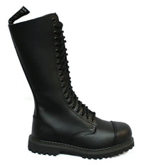 Botas militares unissex de couro legítimo, pretas, Ginders King, estilo punk rock, com biqueira de aço.
