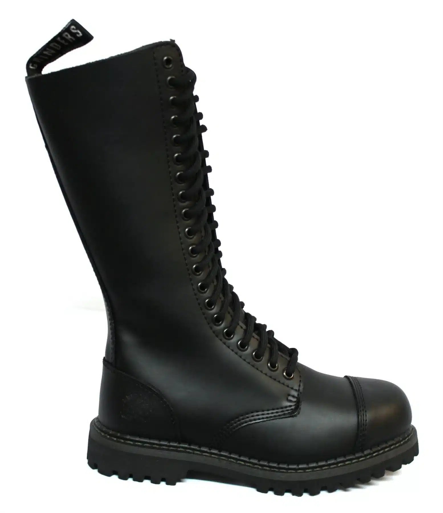 Botas militares unissex de couro legítimo, pretas, Ginders King, estilo punk rock, com biqueira de aço.