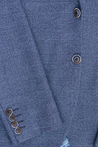 Terno AK-09 masculino de 3 peças, azul, com estampa Príncipe de Gales.