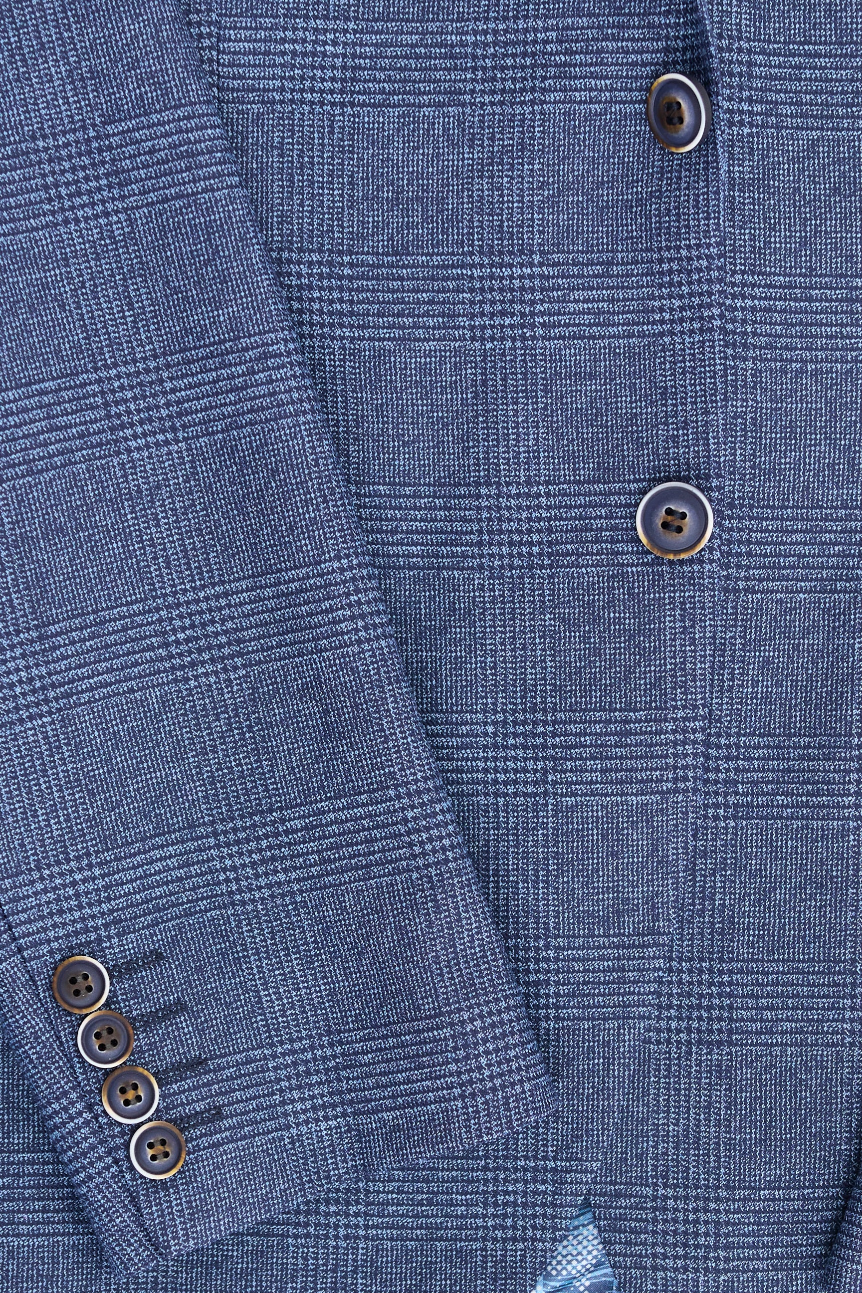 Terno AK-09 masculino de 3 peças, azul, com estampa Príncipe de Gales.