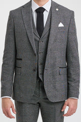 Terno masculino cinza xadrez Glen de 3 peças