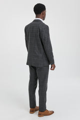 Terno masculino de três peças em xadrez tartan cinza