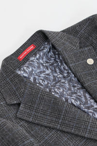 Terno masculino de três peças em xadrez tartan cinza