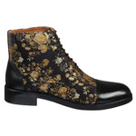 Adam - Botas Oxford de Cano Curto em Couro Preto com Estampa Floral Masculina