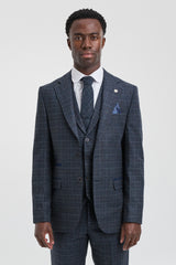 Terno masculino azul xadrez tartan de 3 peças