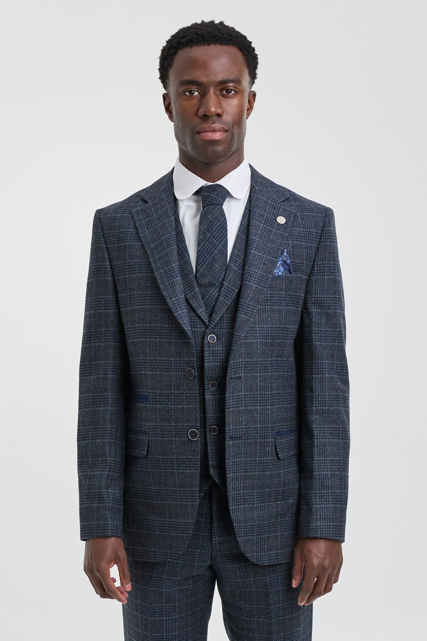 Terno masculino azul xadrez tartan de 3 peças