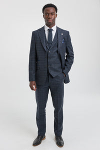 Terno masculino azul xadrez tartan de 3 peças